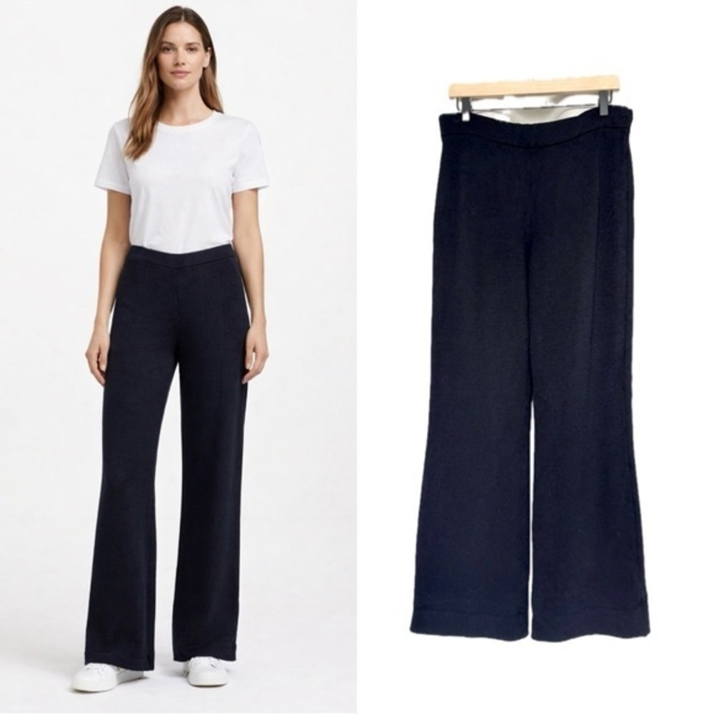 St. John Knit Wool Blend Navy Blue Wide Leg Pants S (6)